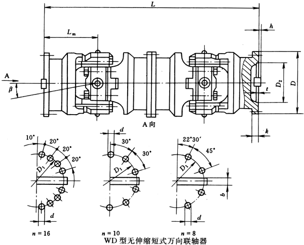 WD型無伸縮短式萬向聯(lián)軸器(JB/T3242-93)