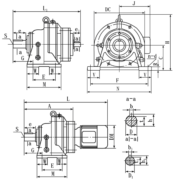 BWE、BWED型上海變速機(jī)械廠標(biāo)準(zhǔn)行星擺線針輪減速機(jī)外形及安裝尺寸