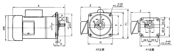 臺(tái)灣ZL、ZF小型齒輪減速電機(jī)單相立式外形尺寸