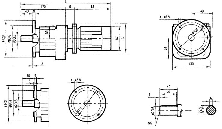GRF17系列斜齒輪減速電機(jī)安裝結(jié)構(gòu)尺寸